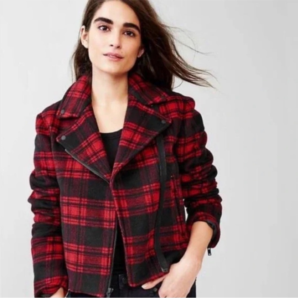 Gap Buffalo Plaid Red Moto Jacket Size S